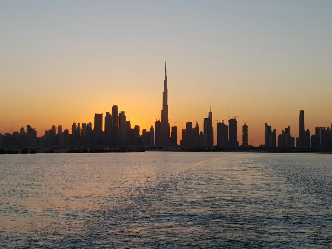 The Dubai skyline at sunset